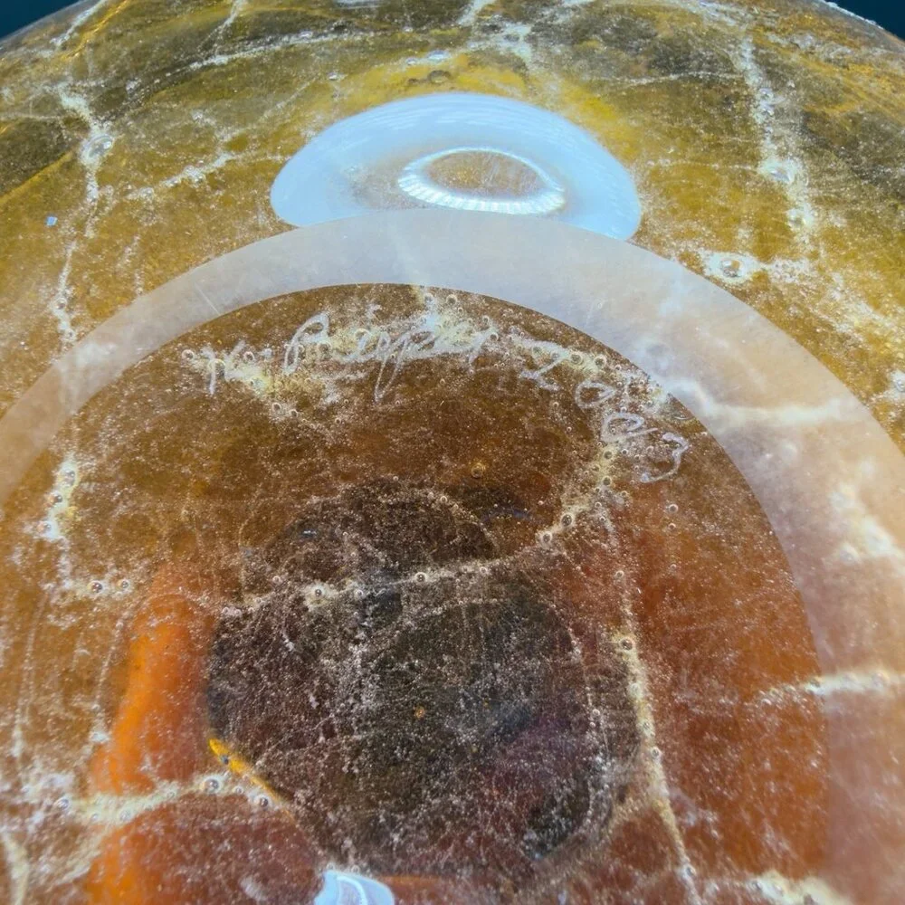 2003 K Piper Hand Blown Studio Art Glass‎ Vase Vessel Marbling Pattern Hand Made